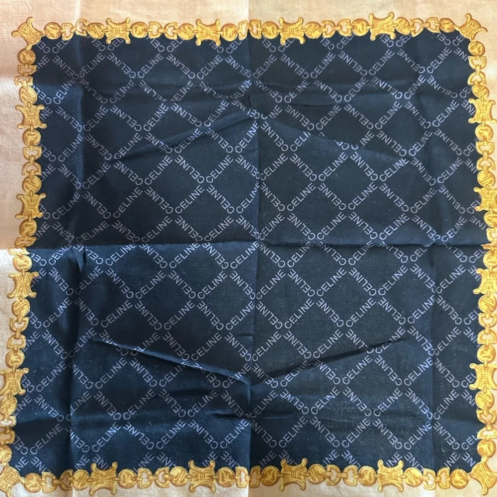 Celine Navy and Gold Patterned Scarf - Picture 3 of 5